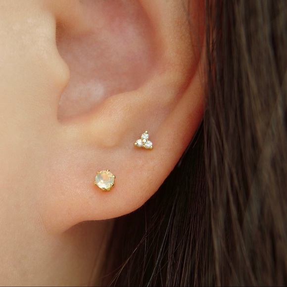 3mm genuine opal stud earrings 14k GF - Picture 4 of 12